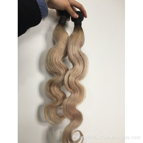 Ombre color 100% cuticle aligned body wave human hair weave bundles mink virgin Brazilian hair weave blonde color body wave